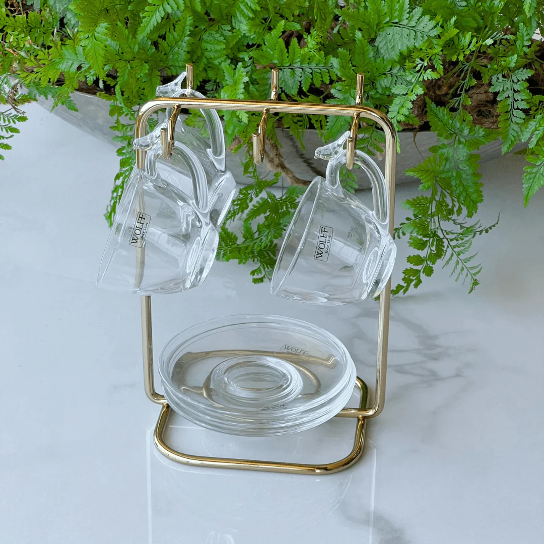 Suporte para Xicaras e Pires de Café Aço Dourado - Image 2