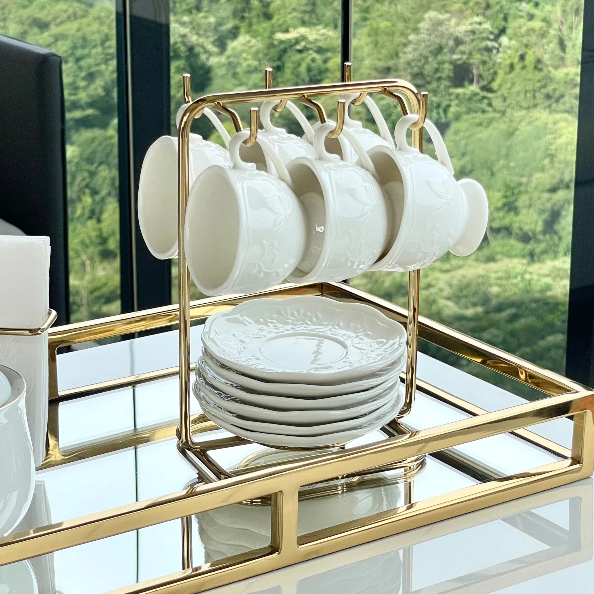 Suporte para Xicaras e Pires de Café Aço Dourado - Image 3