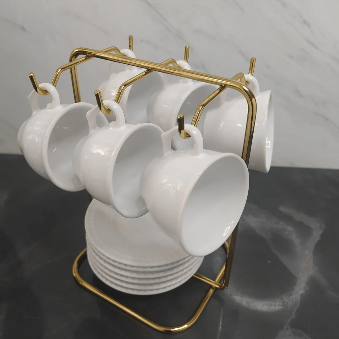 Suporte para Xicaras e Pires de Café Aço Dourado - Image 8