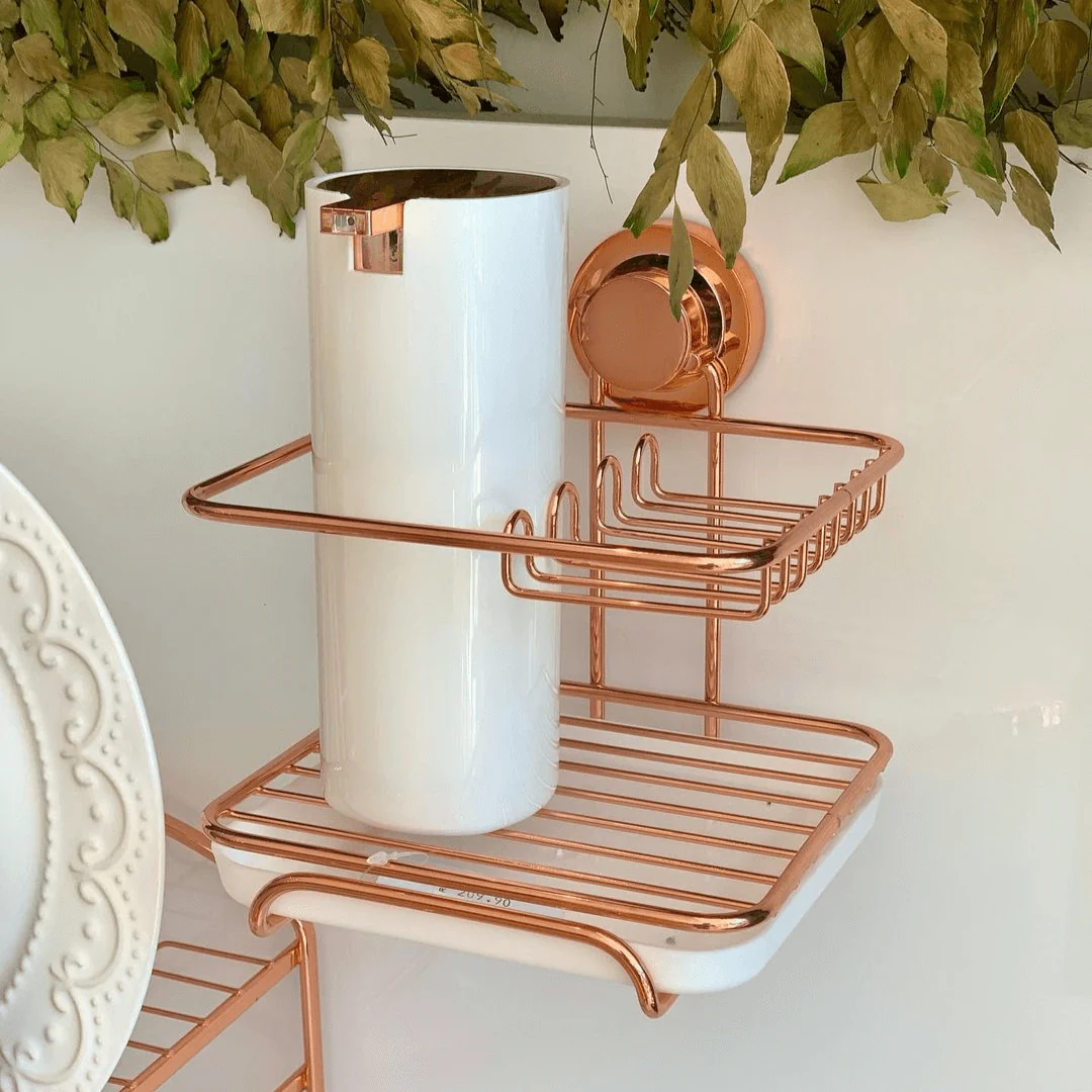 Suporte Para Sabão Detergente e Esponja Fixação com Ventosa Rose Gold - Image 2