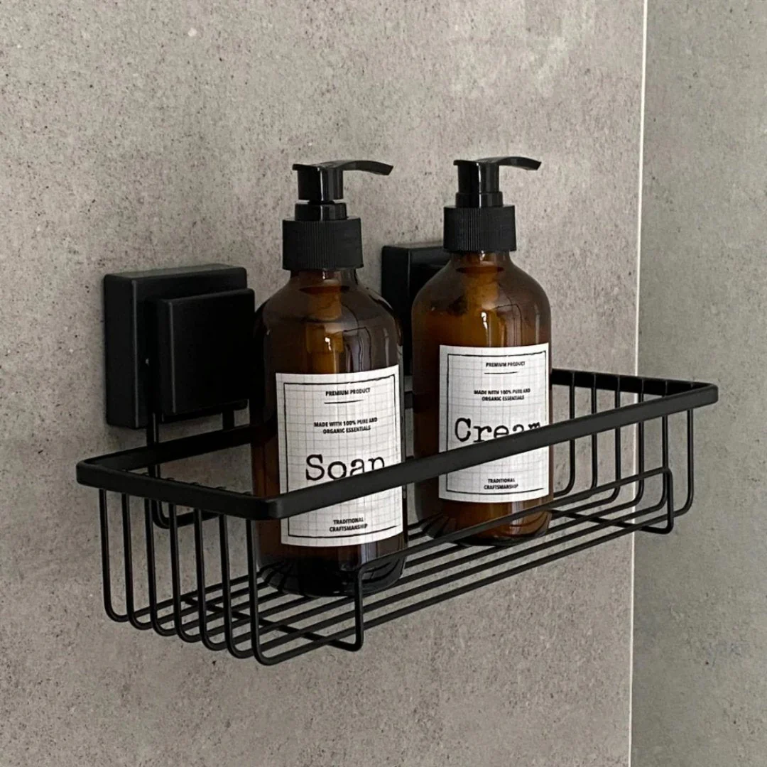 Suporte  Moderno Para Shampoo Com Ventosa 28 cm  Preto Fosco de Alta Resistencia - Image 3