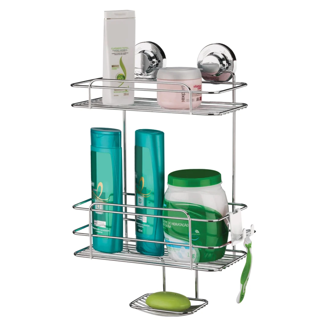 Suporte para Shampoo Sabonete Aço Fixação Ventosas - Image 2