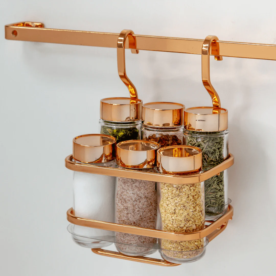 Porta Temperos 7 Peças Suporte Porta Condimentos Para Barra Luxo Rose Gold