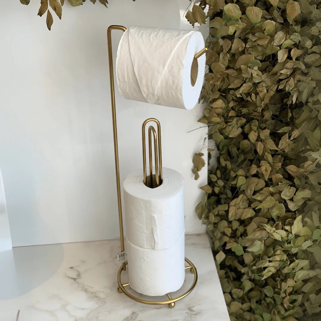 Suporte Porta Papel Higienico de Chão Triplo Dourado Fosco - Image 2
