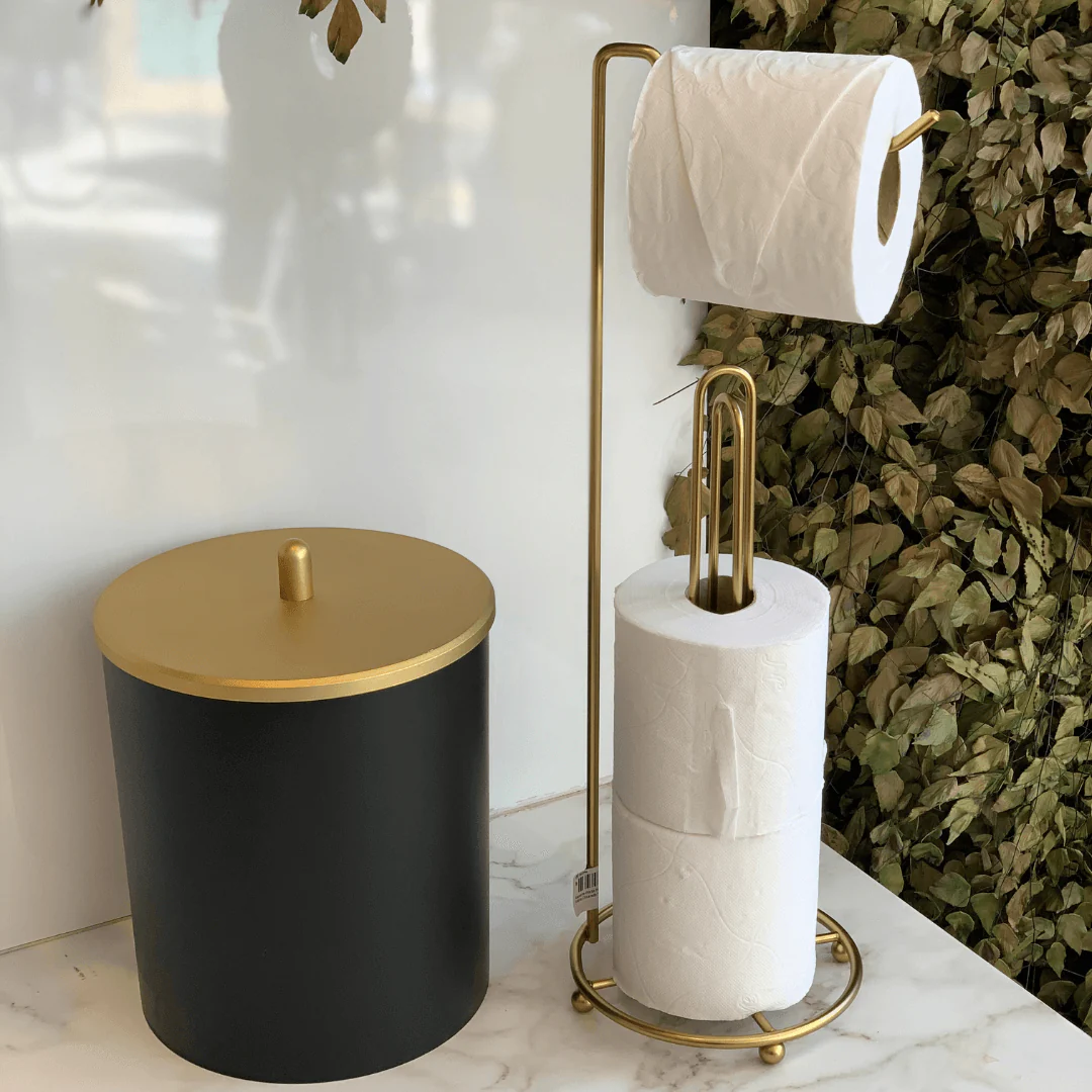 Suporte Porta Papel Higienico de Chão Triplo Dourado Fosco - Image 3