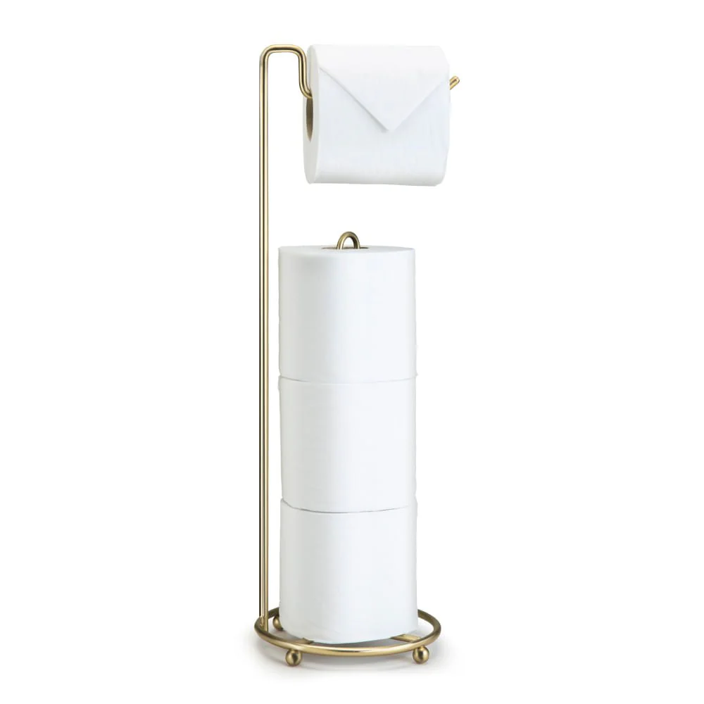 Suporte Porta Papel Higienico de Chão Triplo Dourado Fosco - Image 5