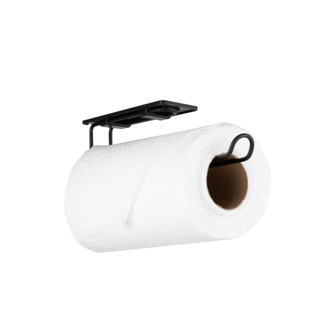 Suporte Porta Rolo de Papel Toalha Fixação 3M Preto - Image 2
