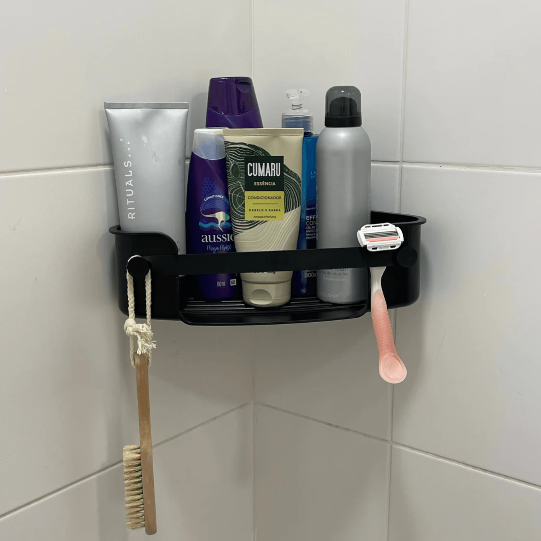 Suporte Porta Shampoo Cantoneira com Ventosa Preto - Image 4