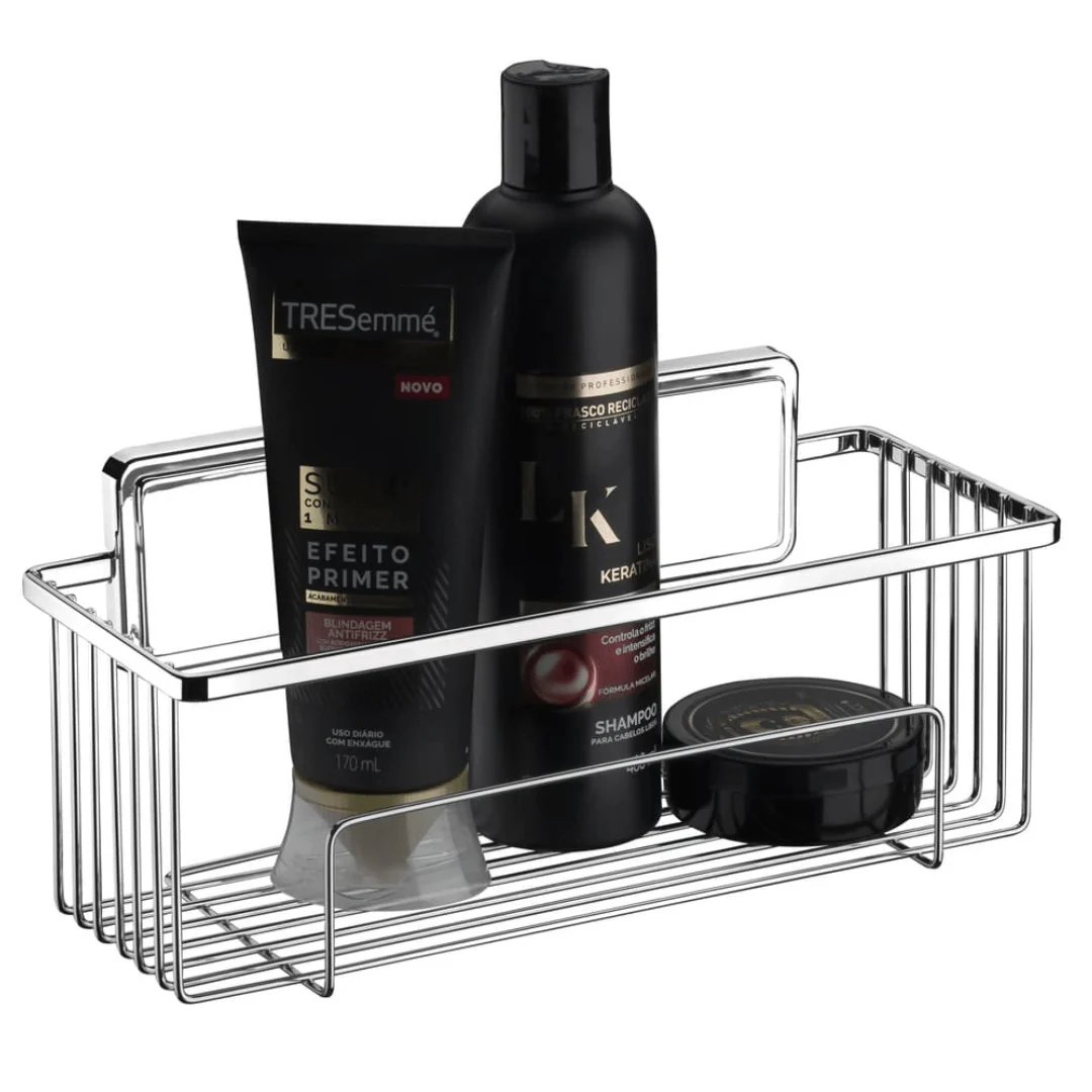 Suporte Porta Shampoo Fixação por Adesivo Cromado 28cm