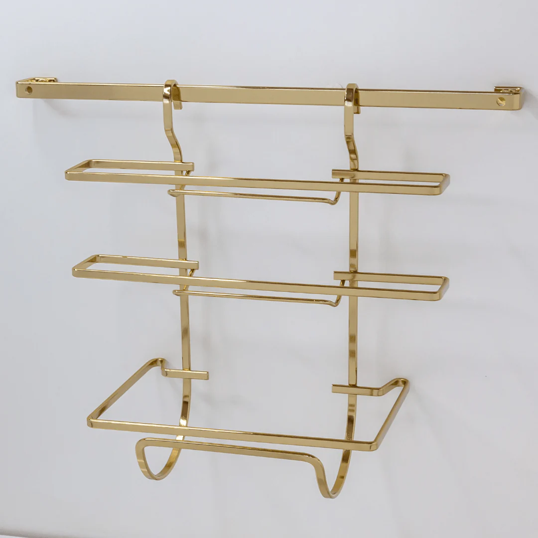 Suporte Porta Rolos Triplo Papel Toalha Alumínio e PVC Para Barra Luxo Dourado - Image 4