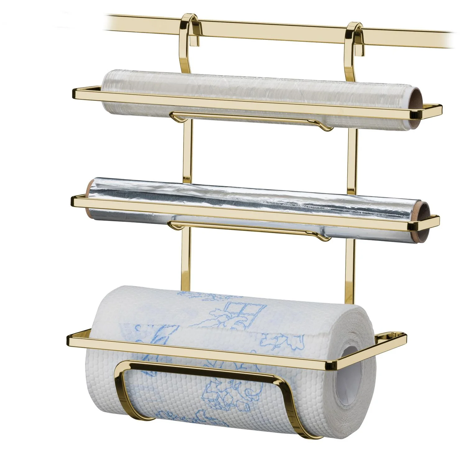Suporte Porta Rolos Triplo Papel Toalha Alumínio e PVC Para Barra Luxo Dourado - Image 6