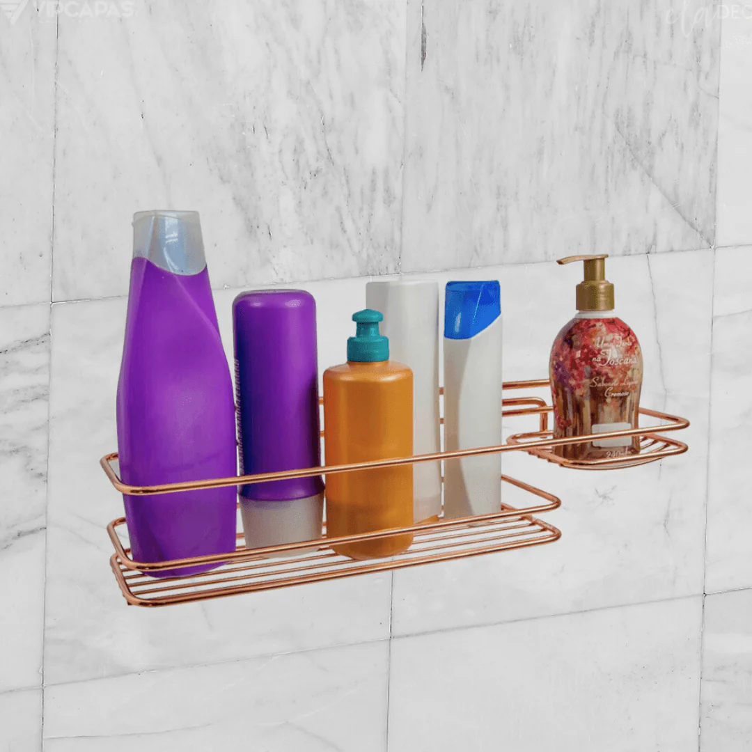 Suporte Shampoo Sabonete Parafuso de Parede com Gancho Móvel Rose Gold