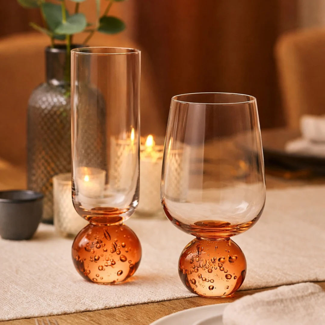 Taça Copo para Champanhe Vidro com Base Esfera Transparente e Âmbar 250ml - Image 4