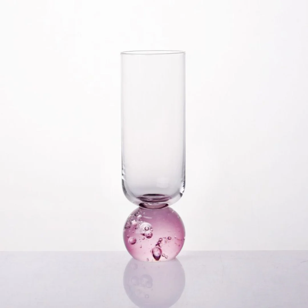 Taça Copo para Champanhe Vidro com Base Esfera Transparente e Pink 250ml - Image 3