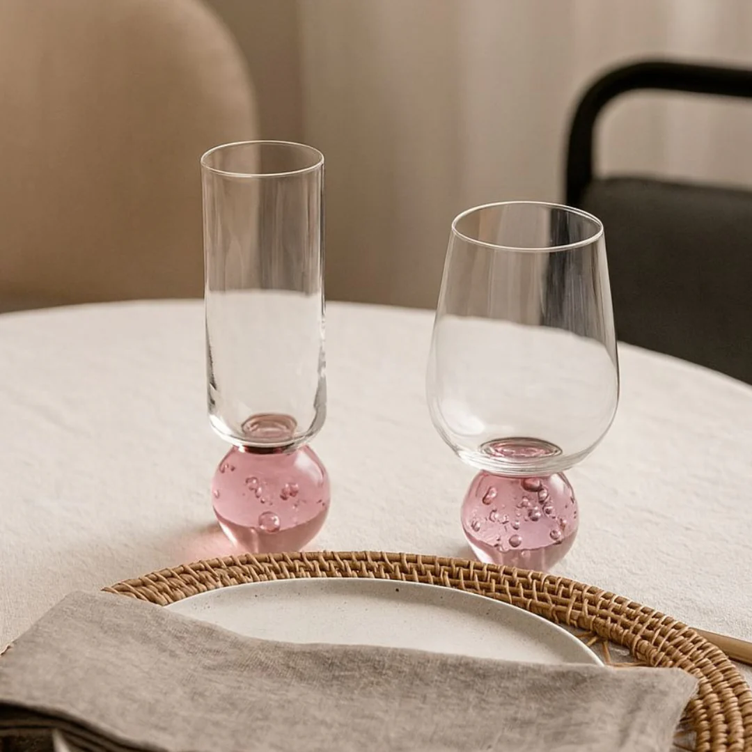 Taça Copo para Champanhe Vidro com Base Esfera Transparente e Pink 250ml - Image 4
