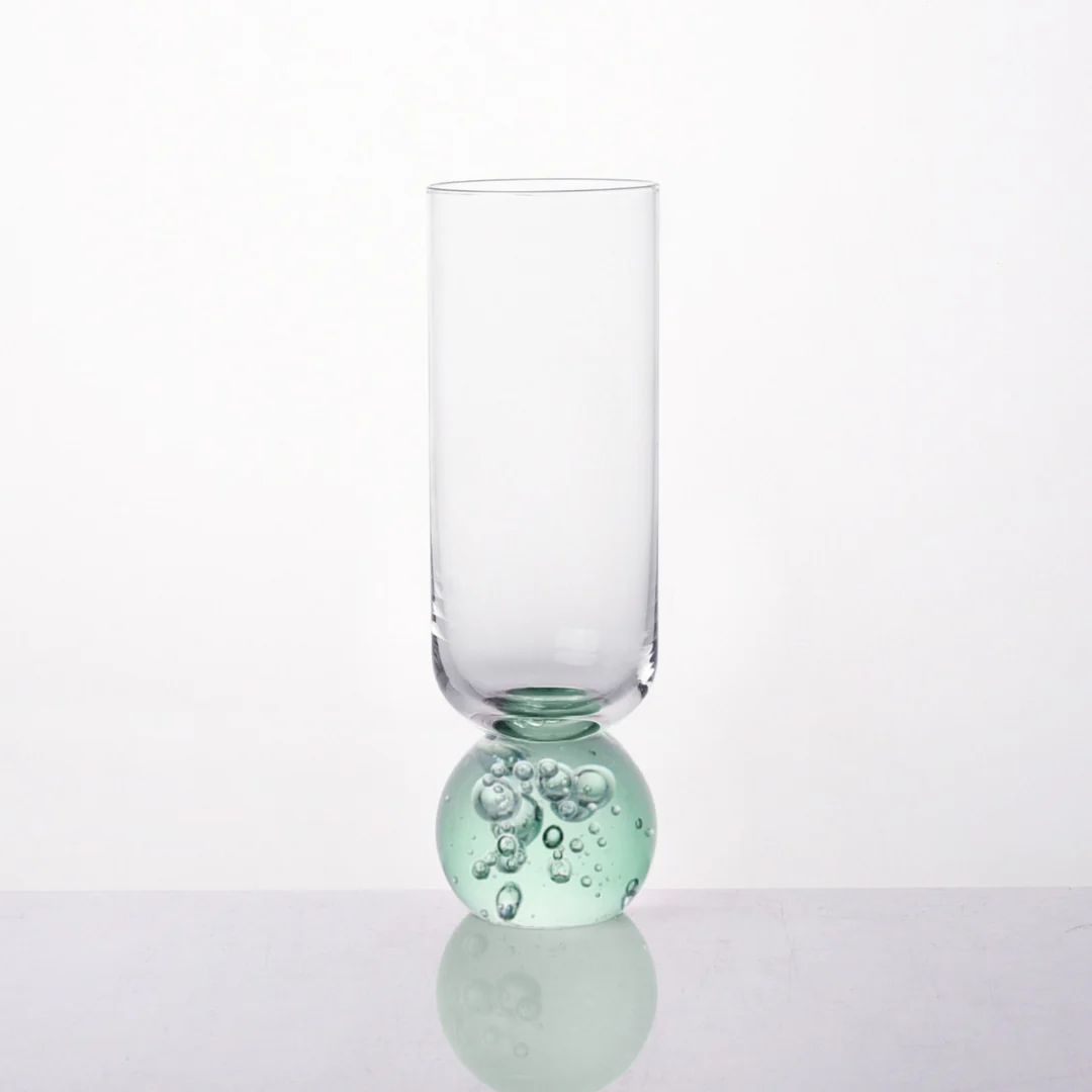 Taça Copo para Champanhe Vidro com Base Esfera Transparente e Verde 250ml - Image 3