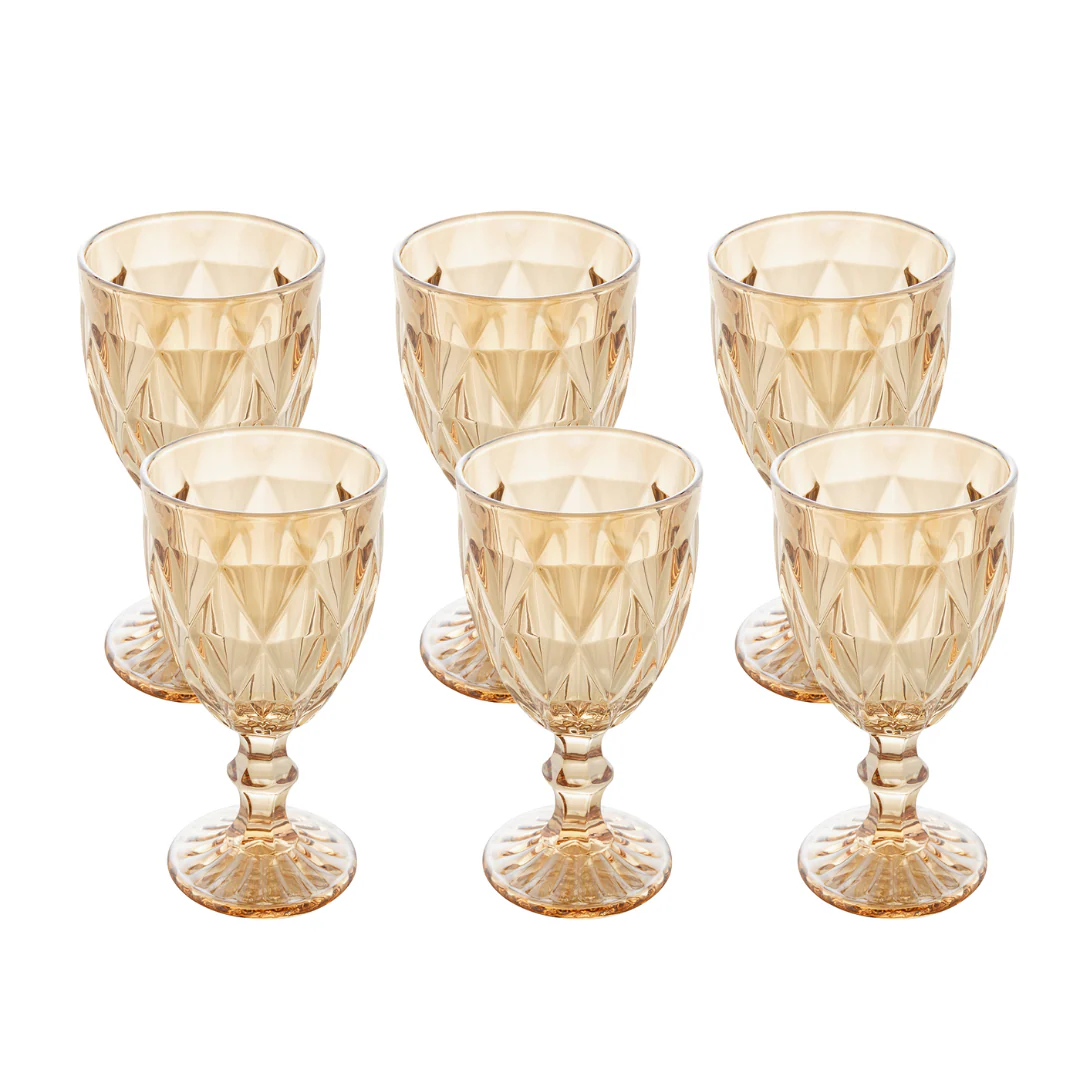 Jogo 6 Taças para Água de Vidro Diamond Âmbar Metalizado - 325ml - Image 9