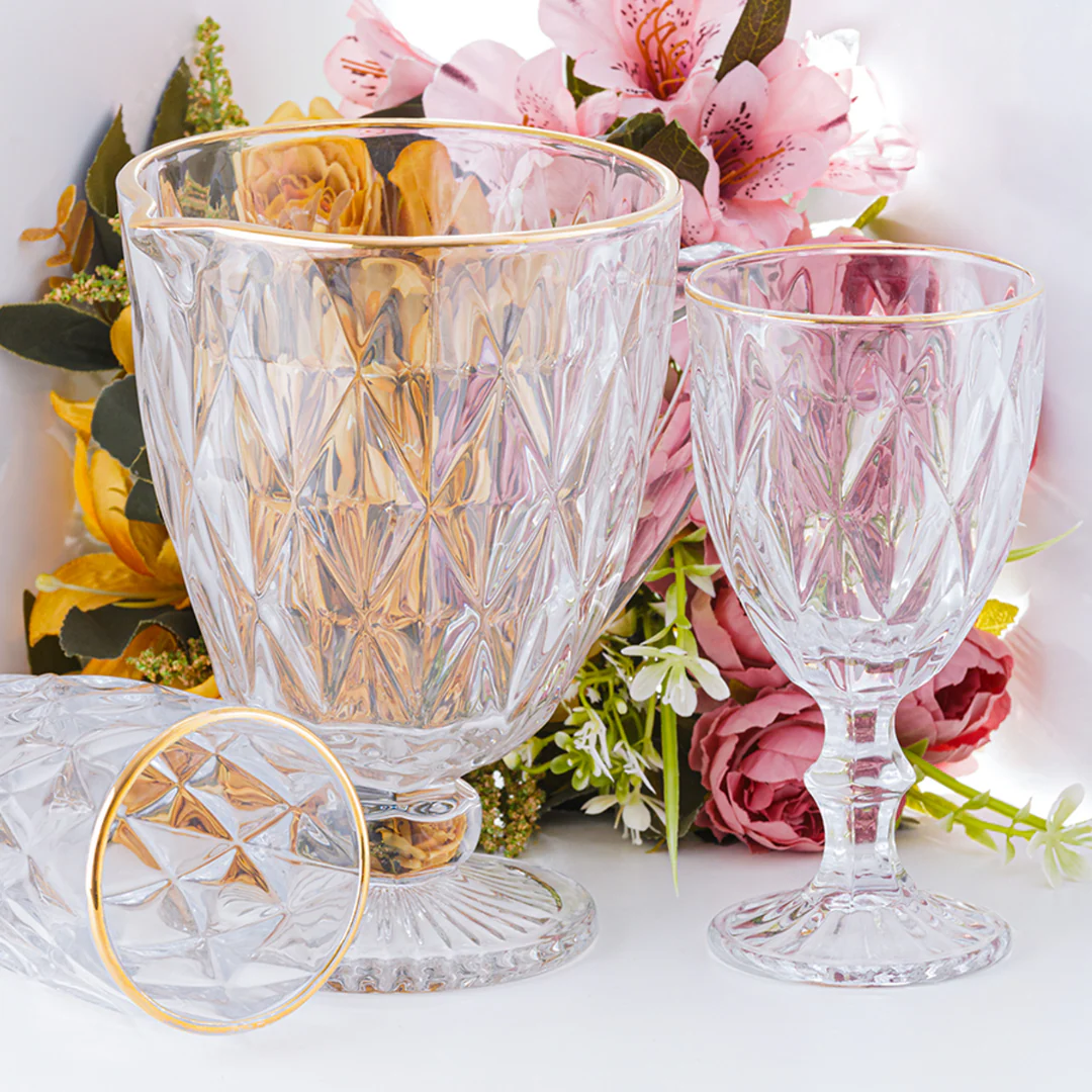 Jogo 6 Taças para Água de Vidro com Fio de Ouro Diamond Transparente 325ml - Image 11