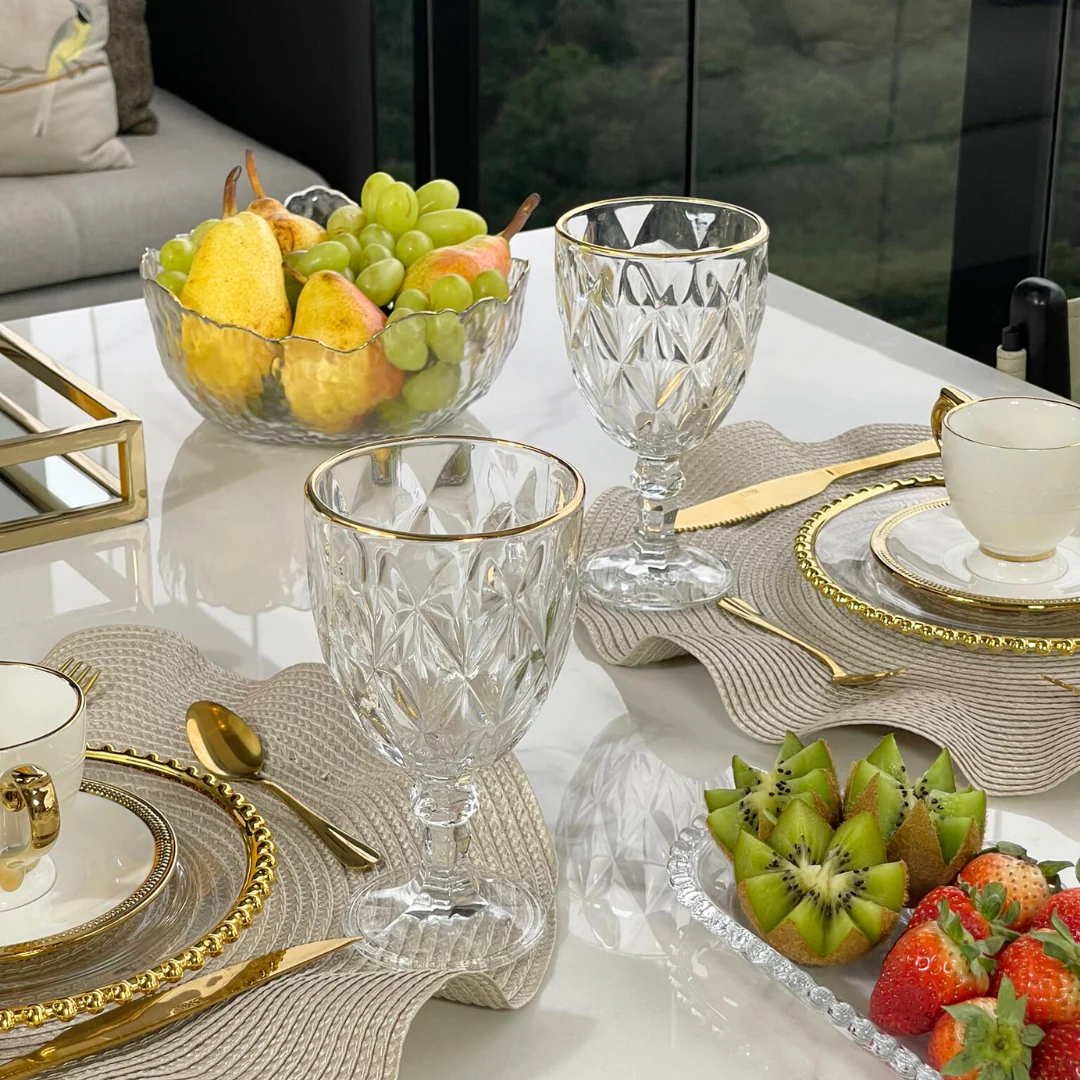 Jogo 6 Taças para Água de Vidro com Fio de Ouro Diamond Transparente 325ml - Image 17
