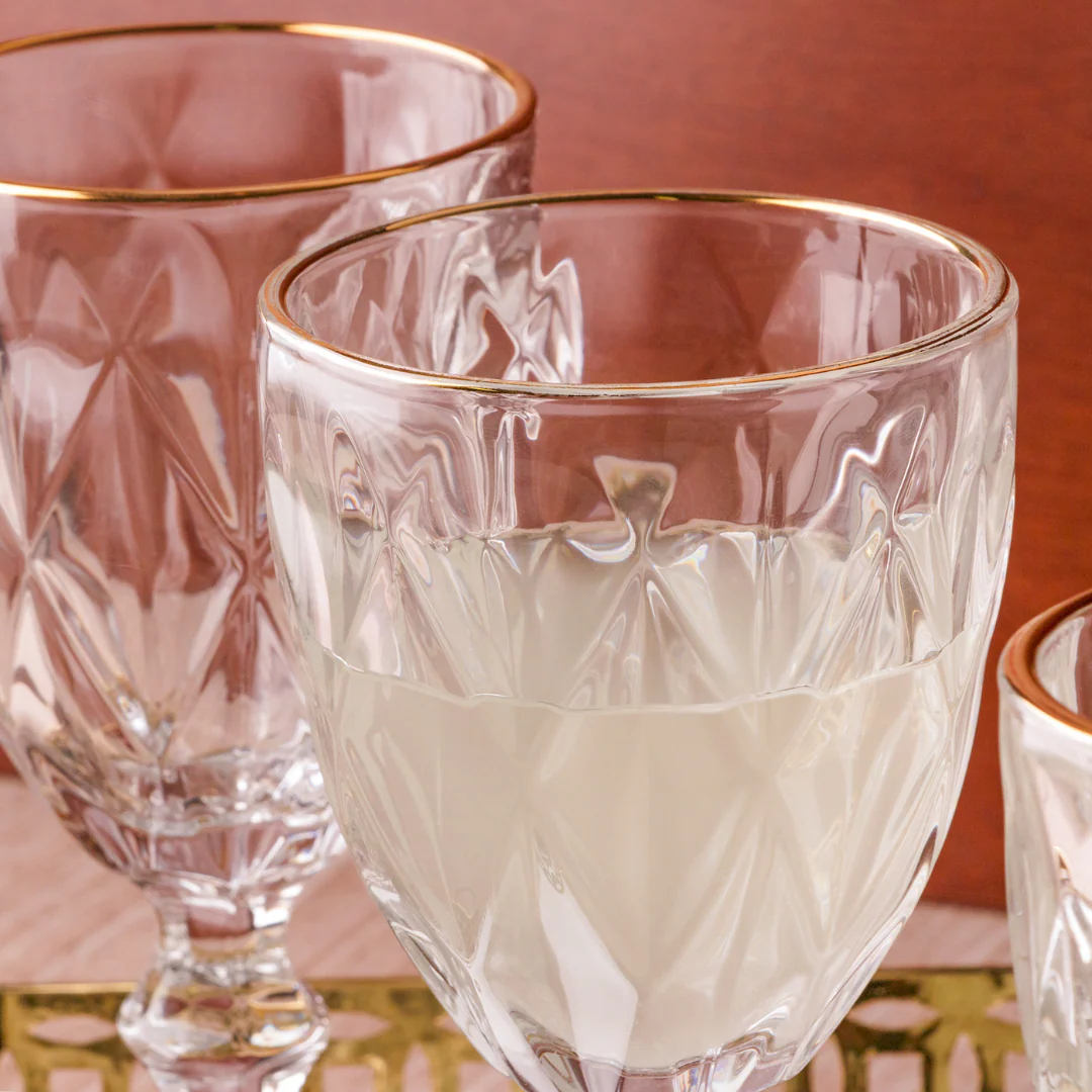 Jogo 6 Taças para Água de Vidro com Fio de Ouro Diamond Transparente 325ml - Image 3
