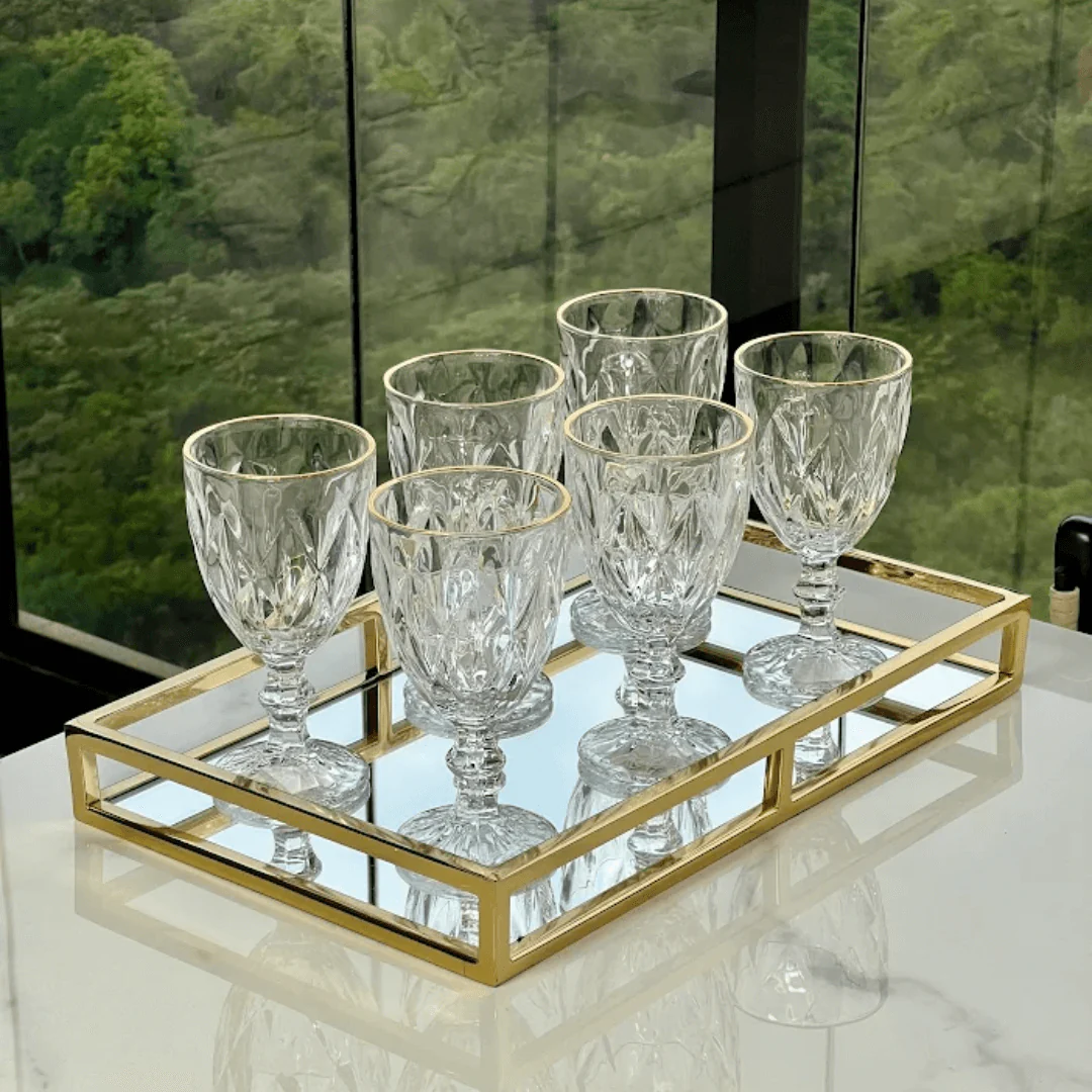 Jogo 6 Taças para Água de Vidro com Fio de Ouro Diamond Transparente 325ml - Image 4