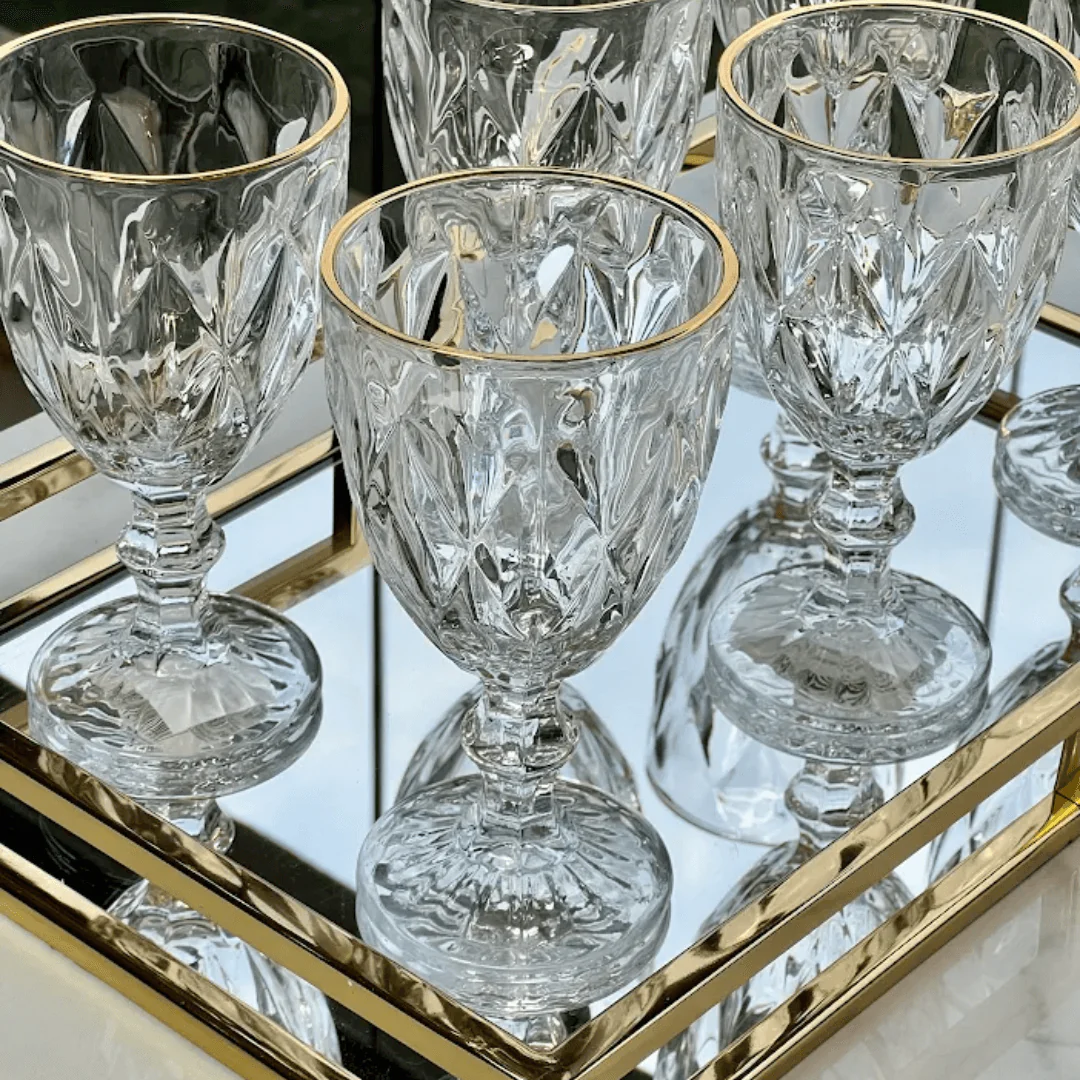 Jogo 6 Taças para Água de Vidro com Fio de Ouro Diamond Transparente 325ml - Image 5