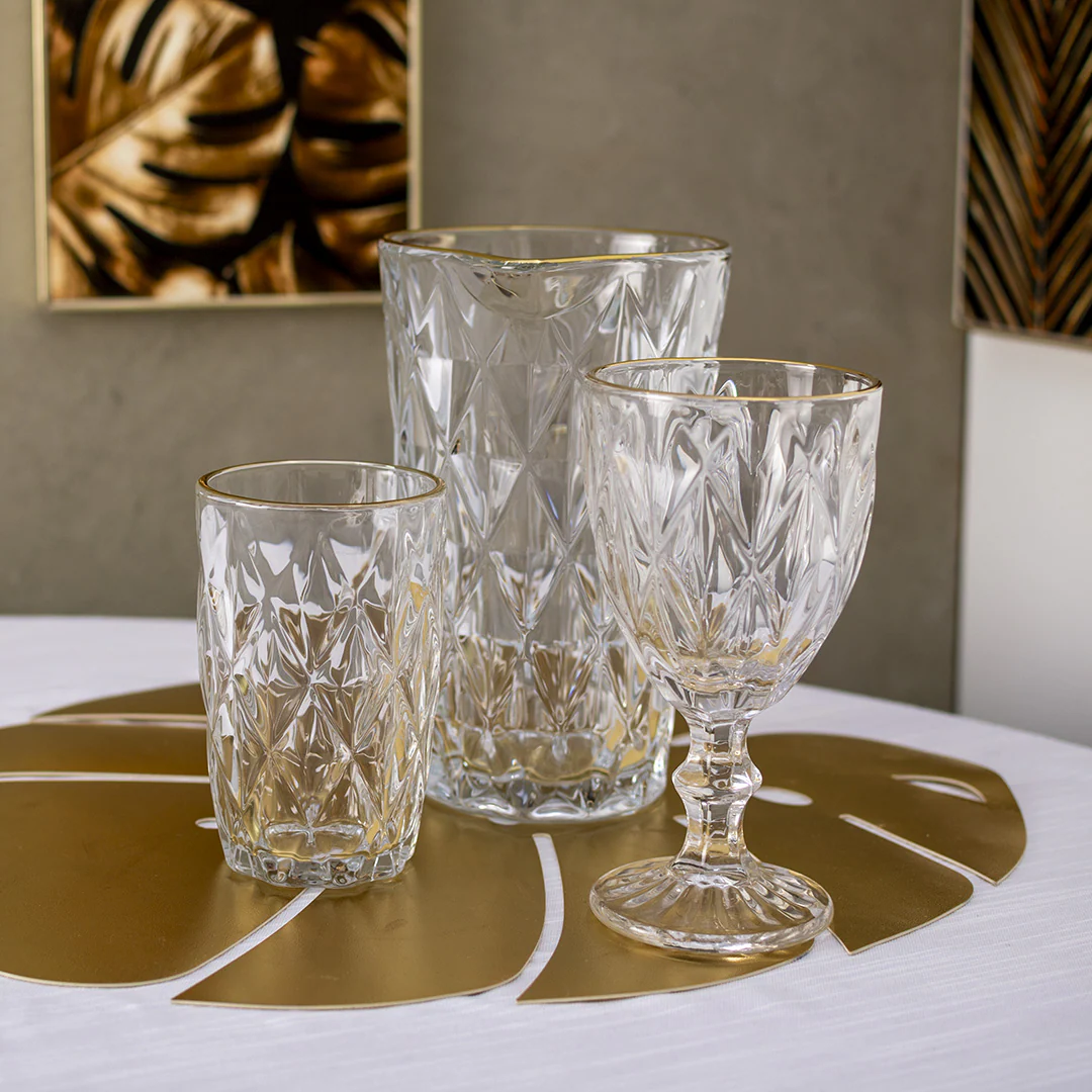 Jogo 6 Taças para Água de Vidro com Fio de Ouro Diamond Transparente 325ml - Image 7