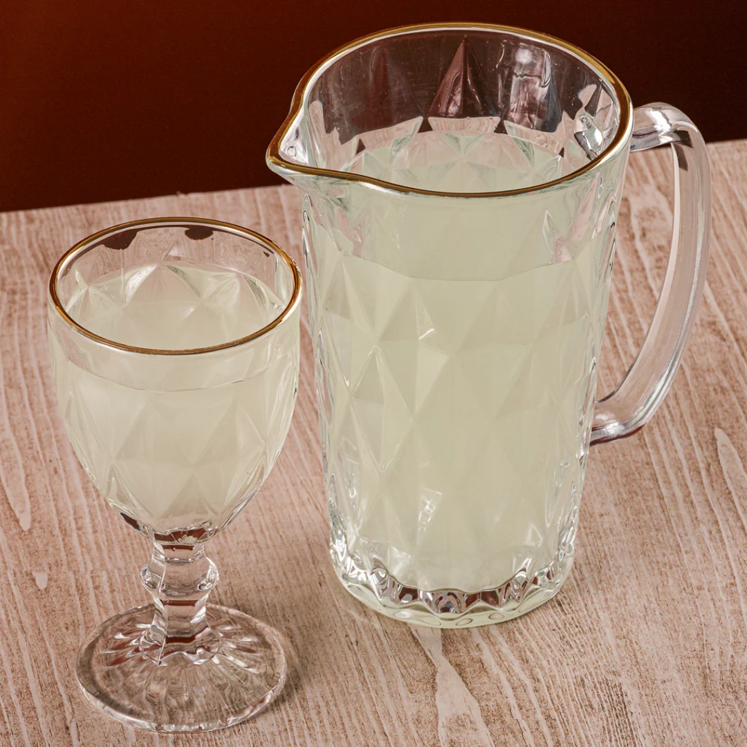 Jogo 6 Taças para Água de Vidro com Fio de Ouro Diamond Transparente 325ml - Image 9