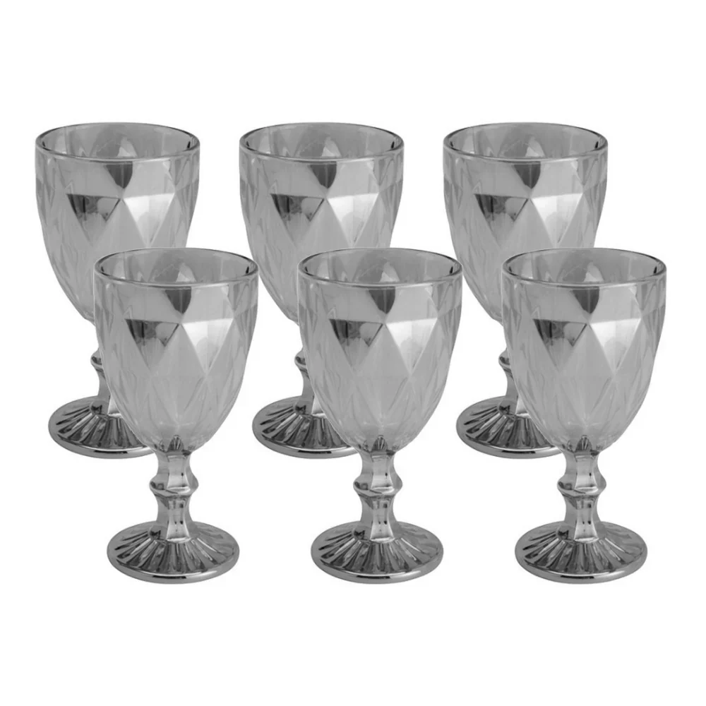 Jogo 6 Taças Para Água De Vidro Cinza Fumê Metalizado Diamond - 325 ml - Image 3
