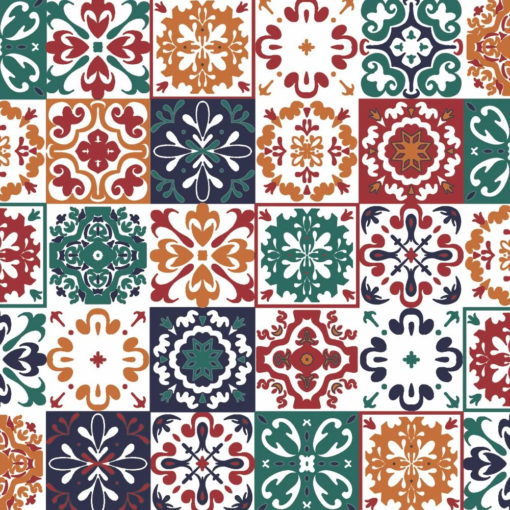 Toalha de Mesa Retangular Azulejo Colorido 200 x 140