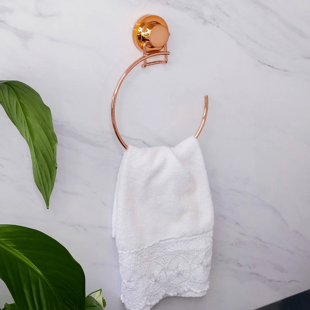 Toalheiro Argola 18 cm Rose Gold com Fixação por Ventosa