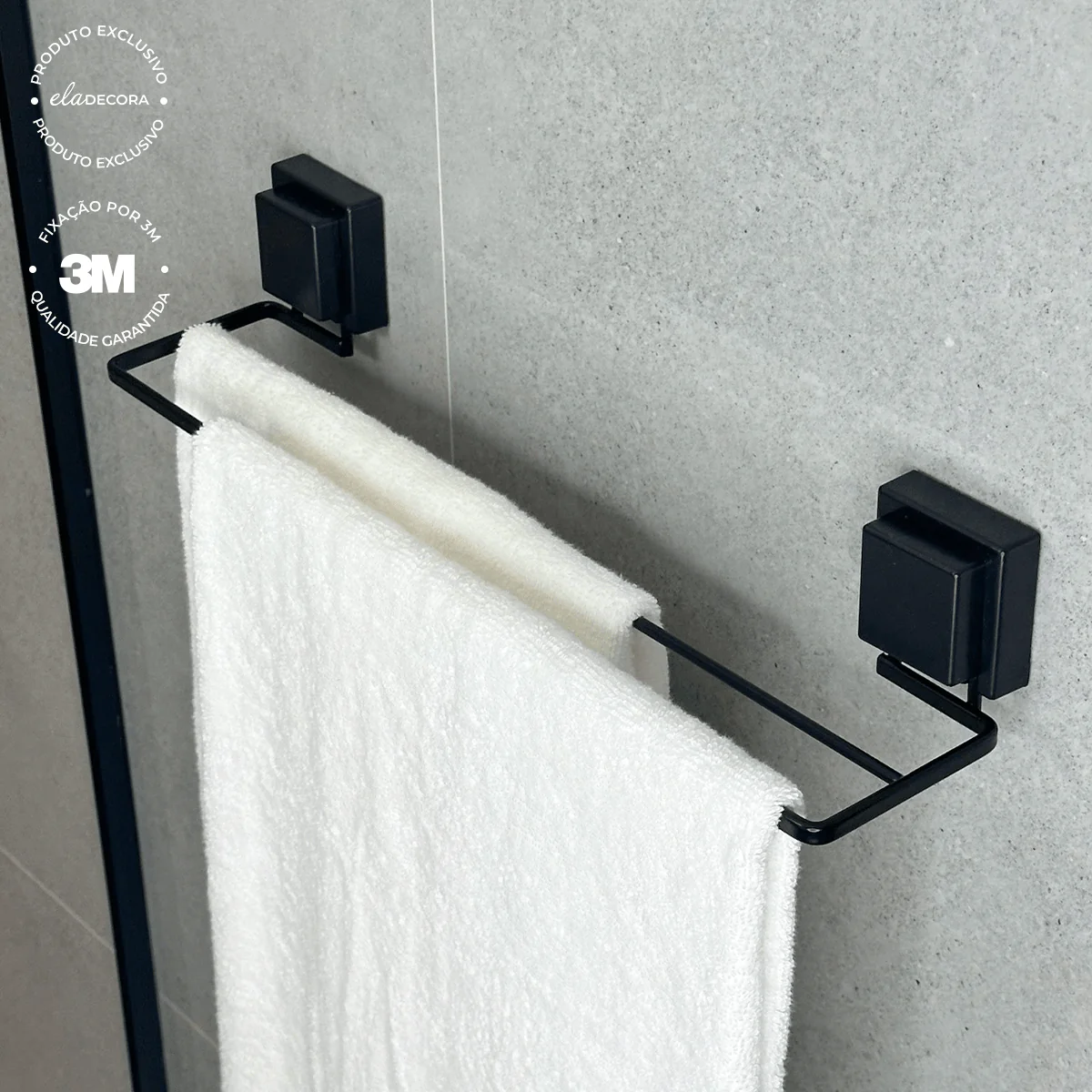 Toalheiro Duplo Fixação 3M 45cm Preto Fosco