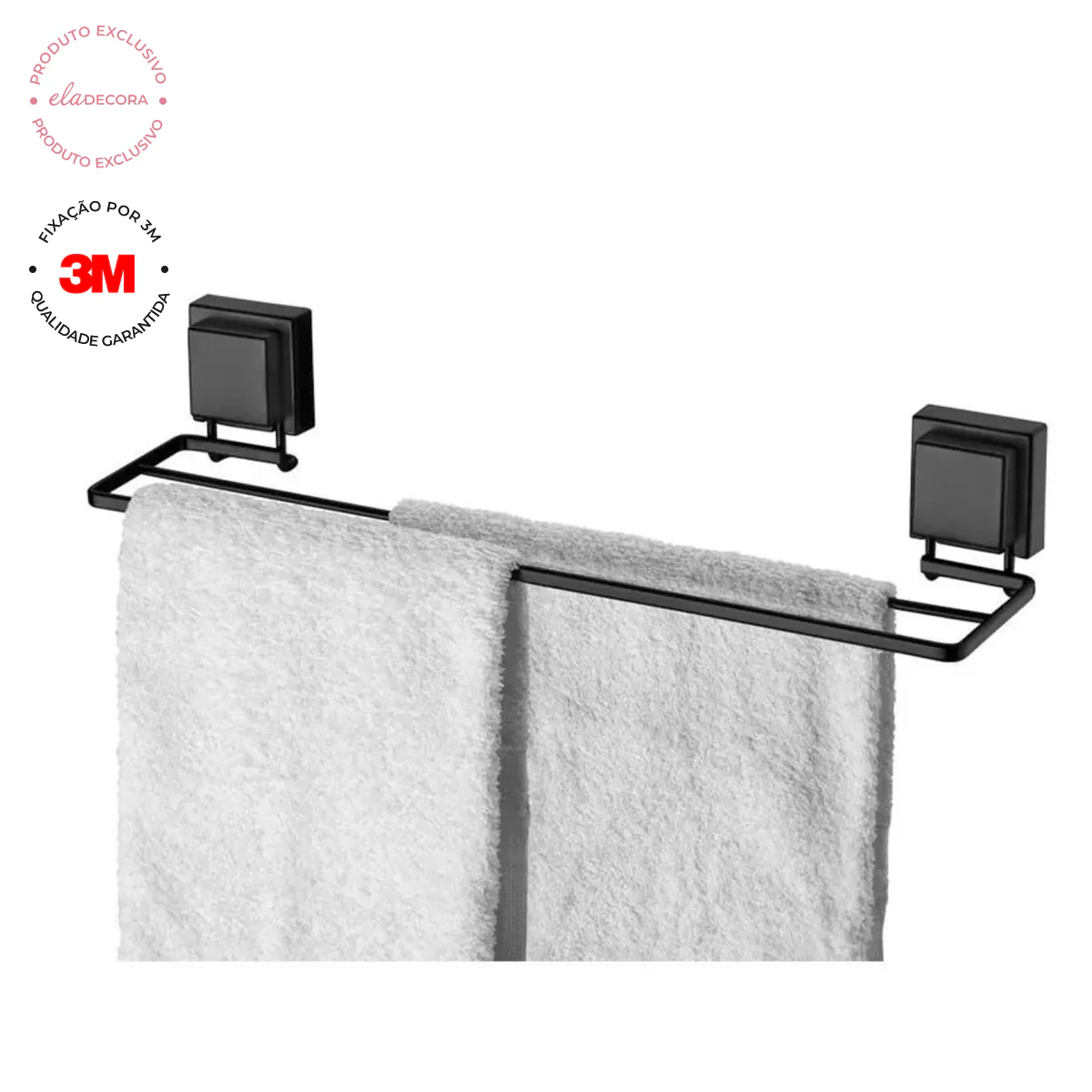 Toalheiro Duplo Fixação 3M 45cm Preto Fosco - Image 4