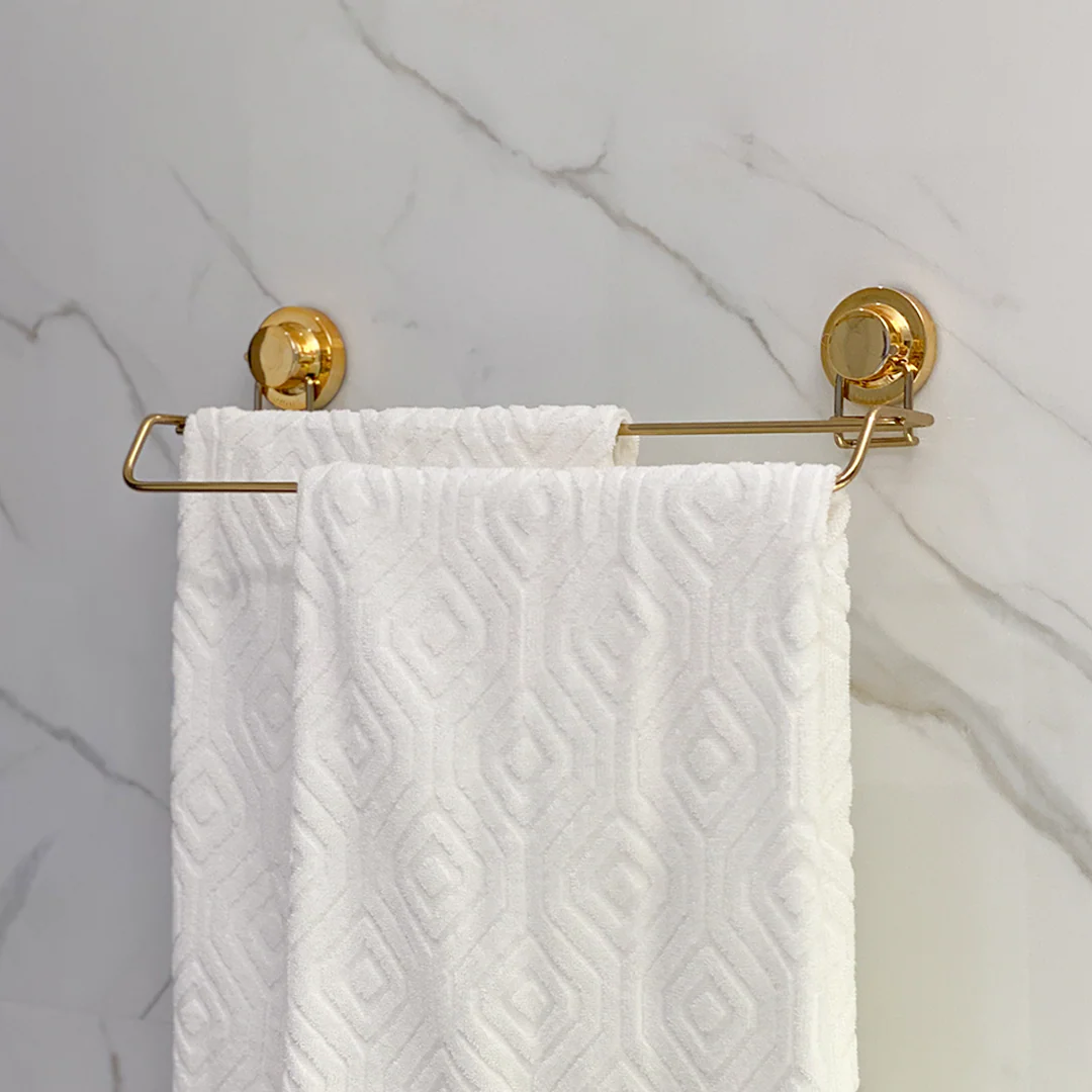 Toalheiro Duplo Fixação por Ventosa Dourado 45cm