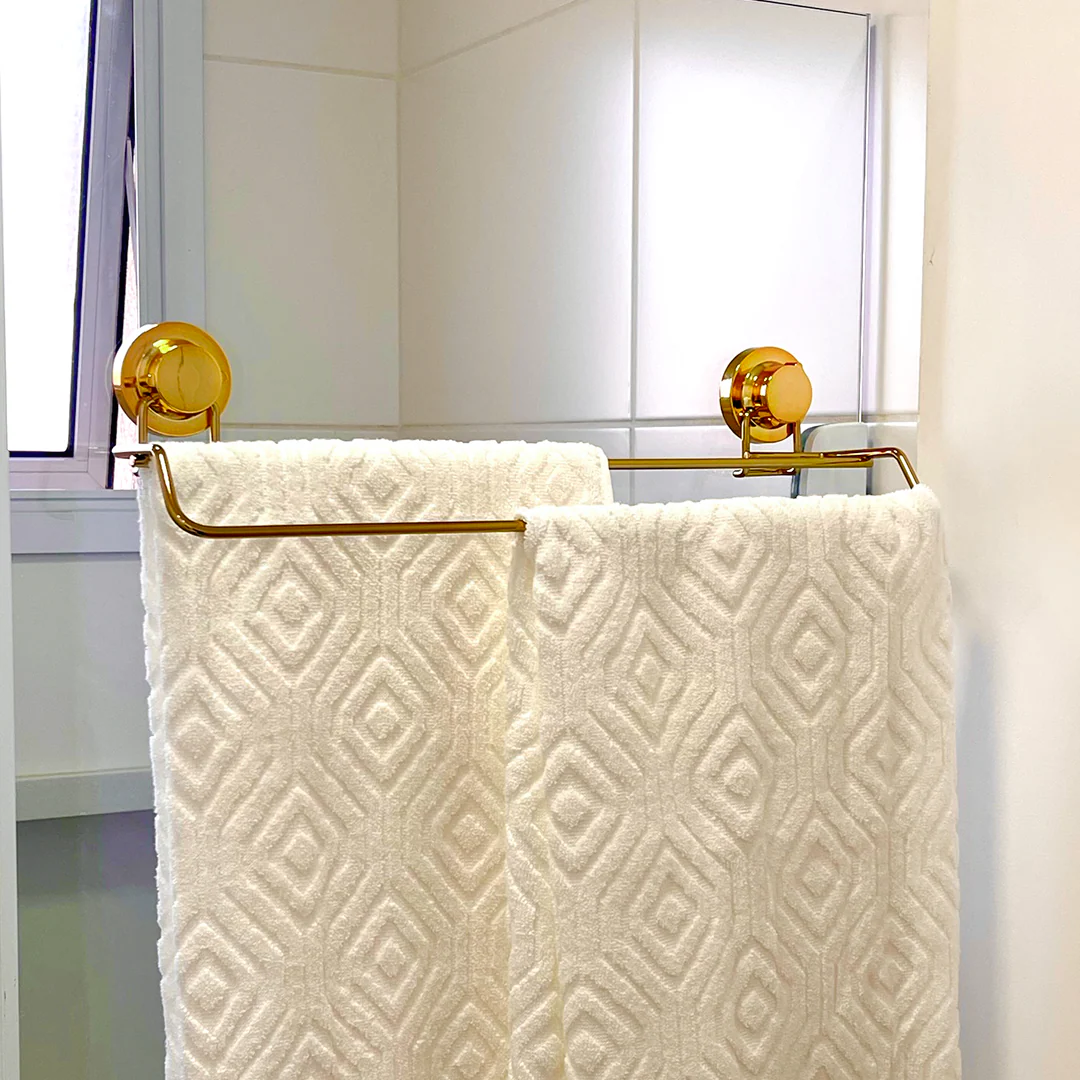 Toalheiro Duplo Fixação por Ventosa Dourado 45cm - Image 2