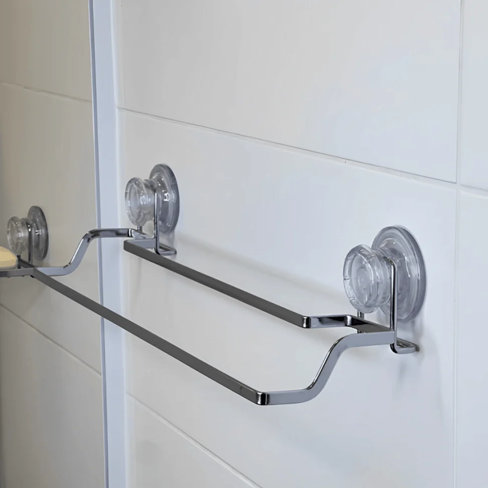 Toalheiro Duplo Fixação Sucção Ventosa Cromado - Image 3