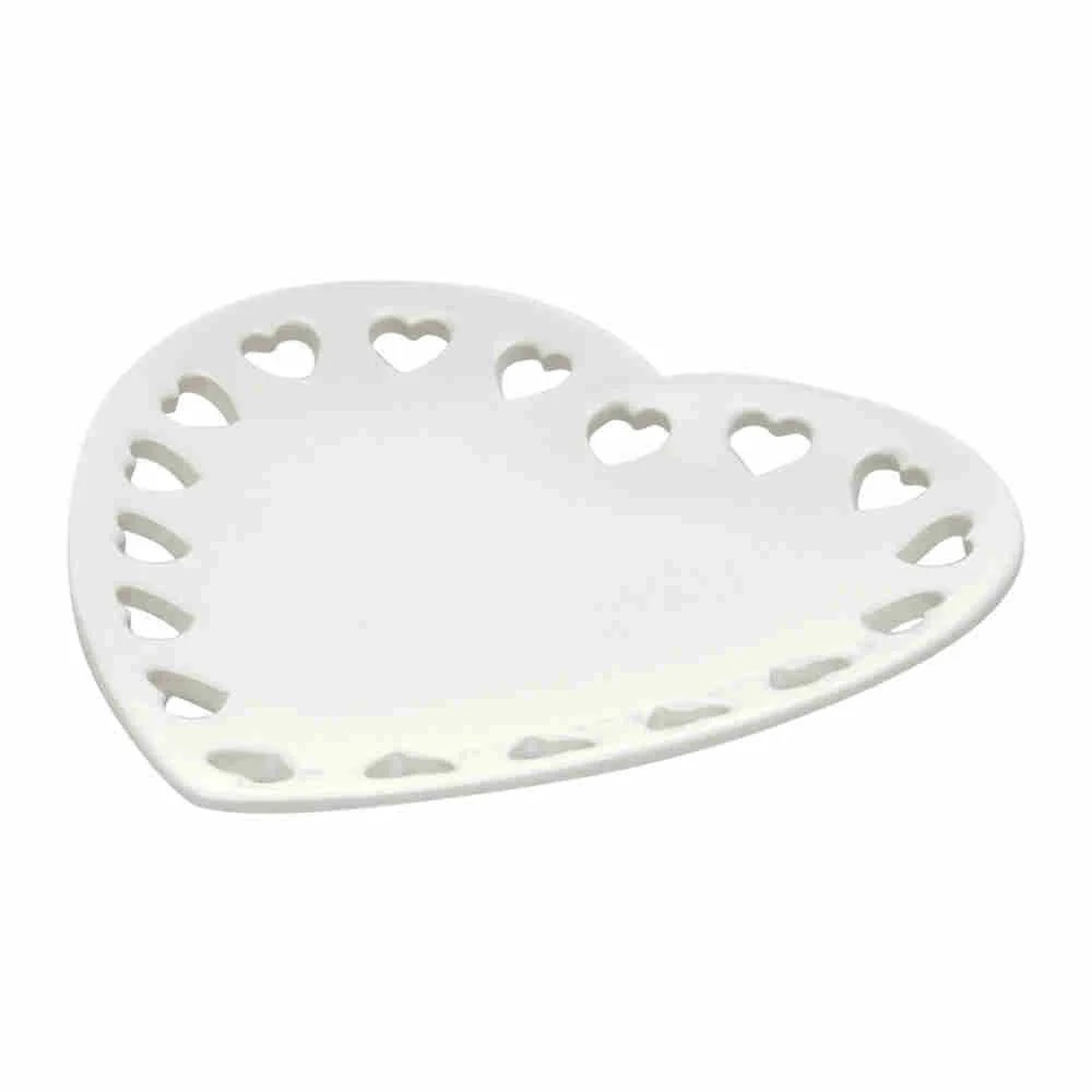 Travessa De Cerâmica Coração Branco - 23 x 22 cm