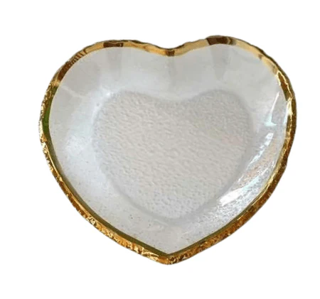 Travessa em Formato de Coração de Vidro Martelado com Borda Rose Gold G