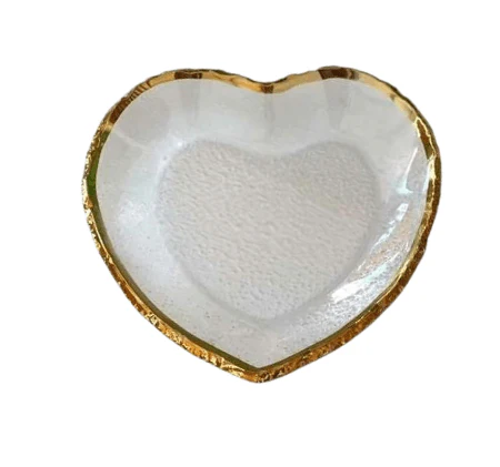 Travessa em Formato de Coração de Vidro Martelado com Borda Rose Gold M