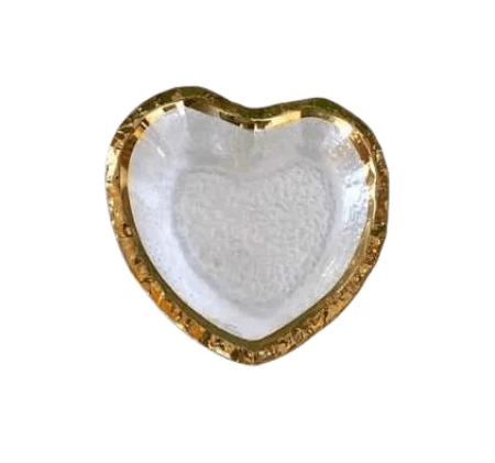 Travessa em Formato de Coração de Vidro Martelado com Borda Rose Gold P