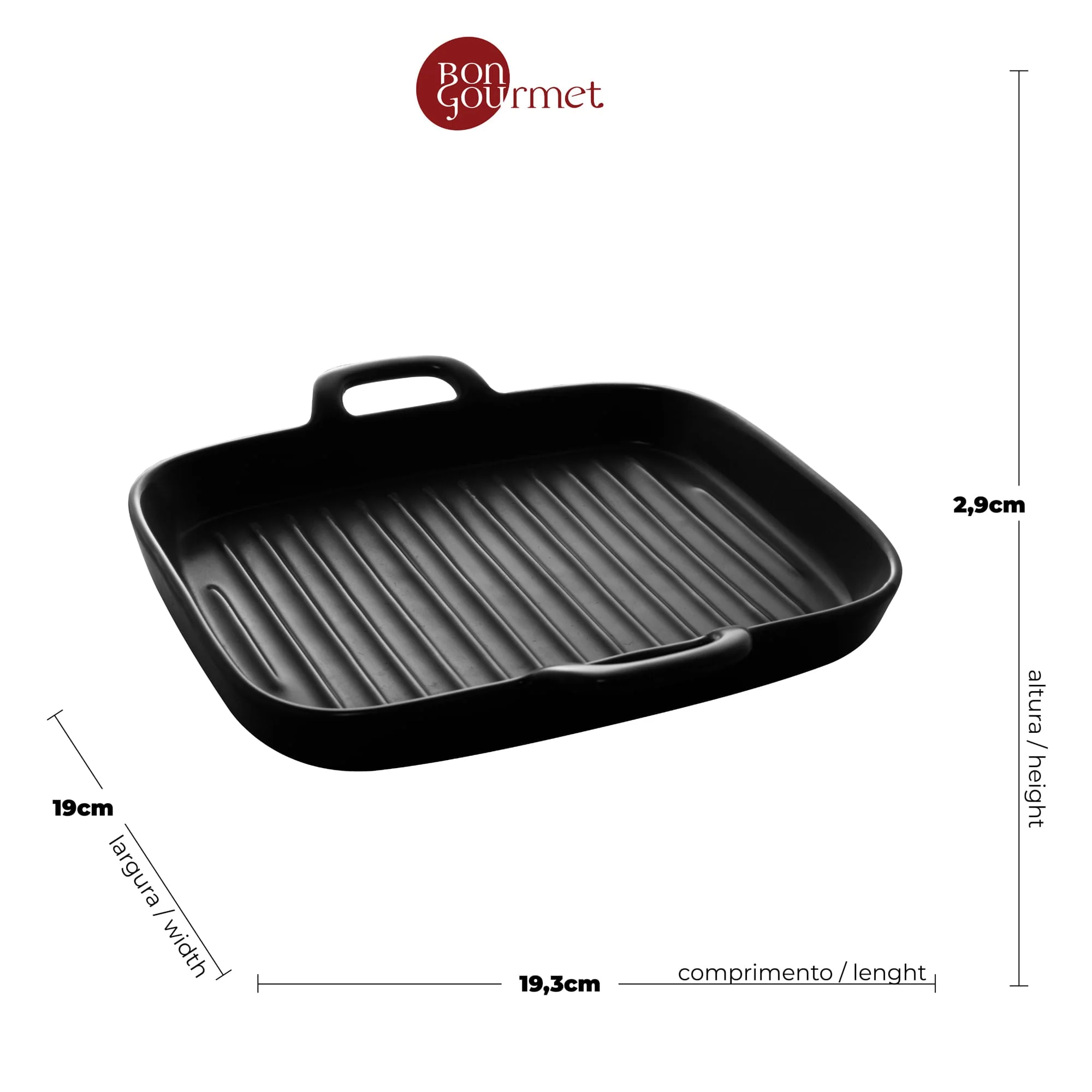Travessa Grill Porcelana Com Alças Nordica Preto - 19 cm - Image 5