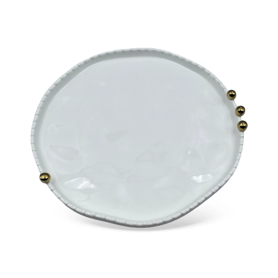 Travessa Redonda Branca com Esferas Dourada em Porcelana 29cm - Image 2