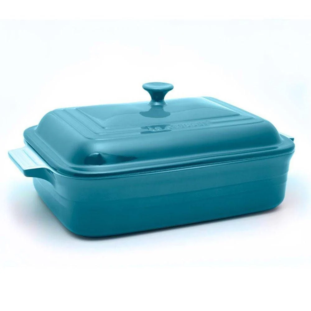 Travessa Retangular Com Tampa Cerâmica Azul Caribe Le Creuset - 32 cm