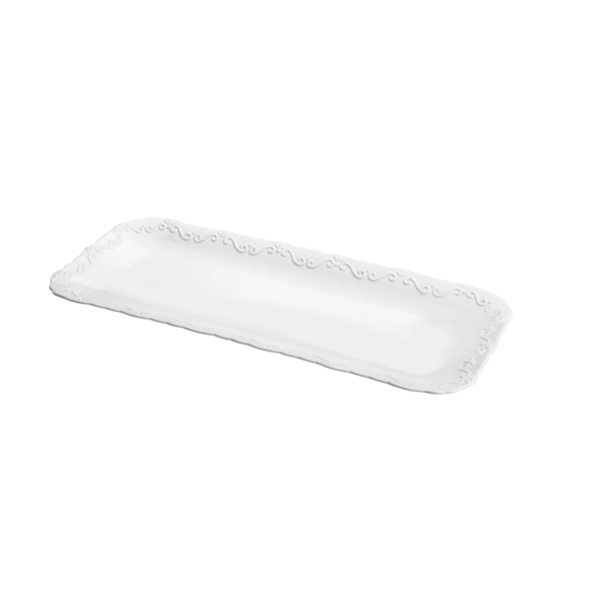 Travessa Retangular Durable em Porcelana Alto Relevo Branco 32cm
