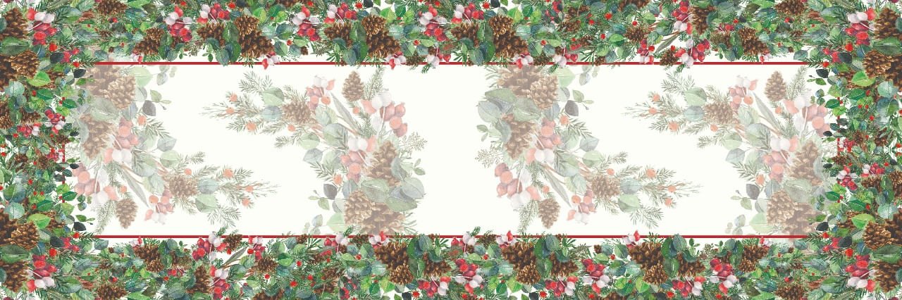 Trilho de Mesa Estampado Natal Arbusto 46cm x 1,43cm