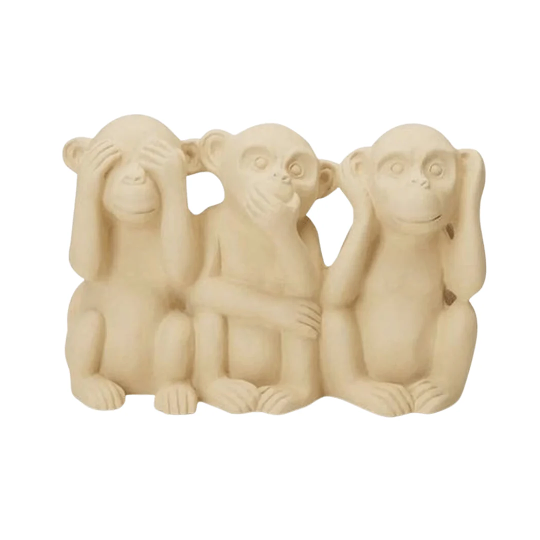 Trio da Sabedoria Macacos em Cimento Bege - Image 2