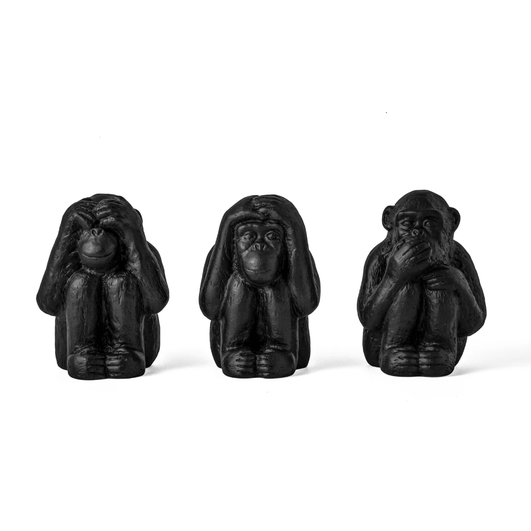 Trio da Sabedoria Macacos em Cimento Preto 3 Peças
