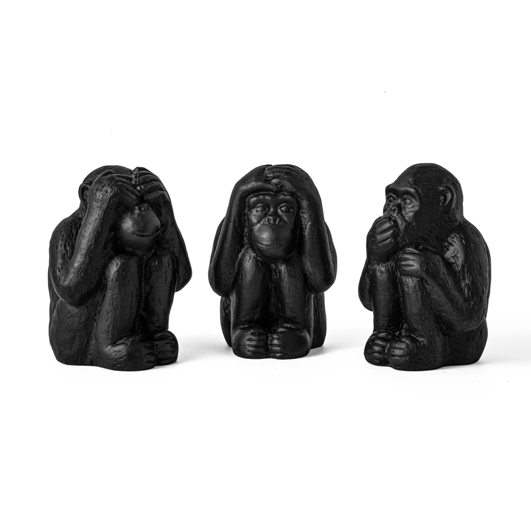 Trio da Sabedoria Macacos em Cimento Preto 3 Peças - Image 3