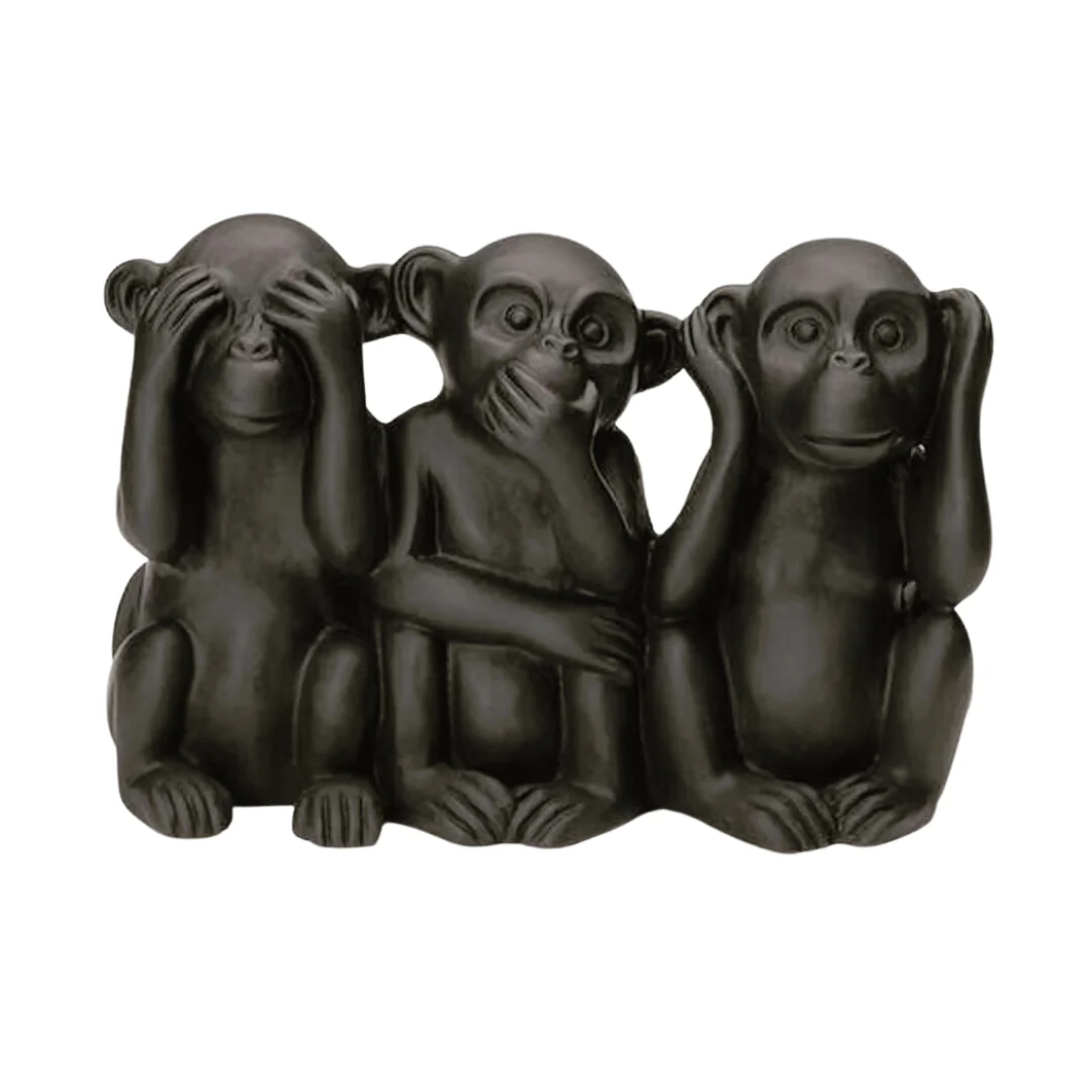 Trio da Sabedoria Macacos em Cimento Preto - Image 3