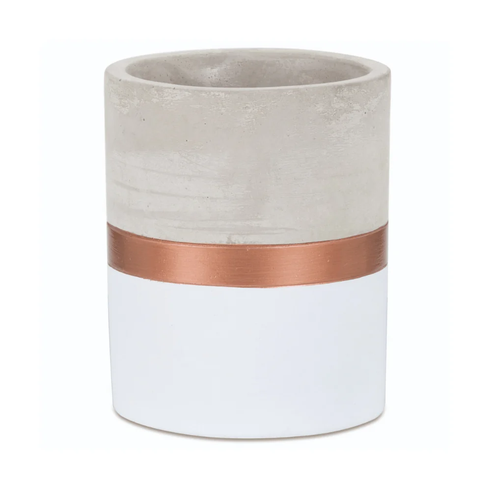 Vaso Cachepot Branco e Rose Gold em Cimento (G) - 13 cm